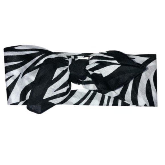 Zebra Striped Black and White Animal Print Bandana Tie Headband - Picture 7 of 13